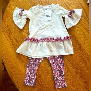 NWT Sz 18m Bonnie Baby Oatmeal 3/4 Sleeve Knit Top w/Raspberry Floral Leggings